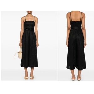 Zimmerman Black Linen Wide-Leg Jumpsuit, size 8 US/ 2 AUS